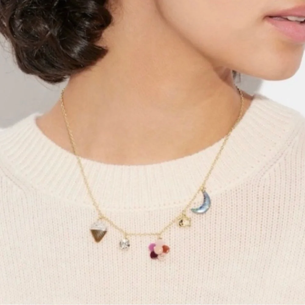 COACH Gold Multi-Charm Flower Pendant Necklace - - Picture 2 of 10